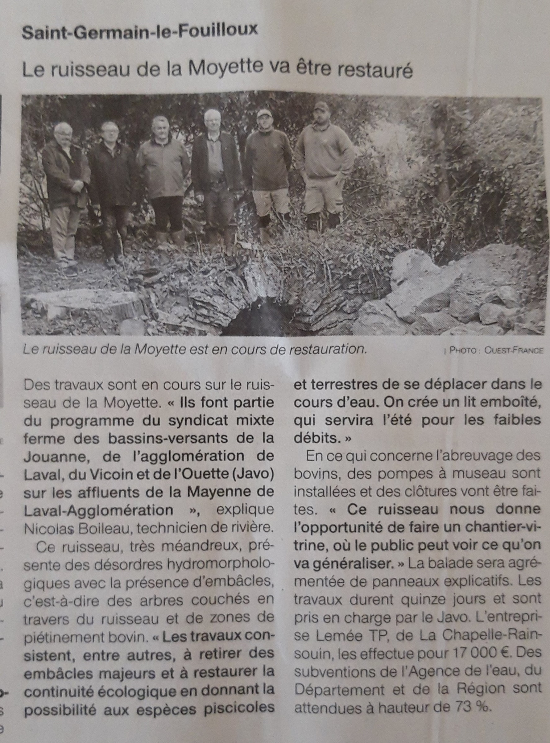 OF du 25/09/2019 - Travaux sur la Moyette à ST GERMAIN LE FOUILLOUX